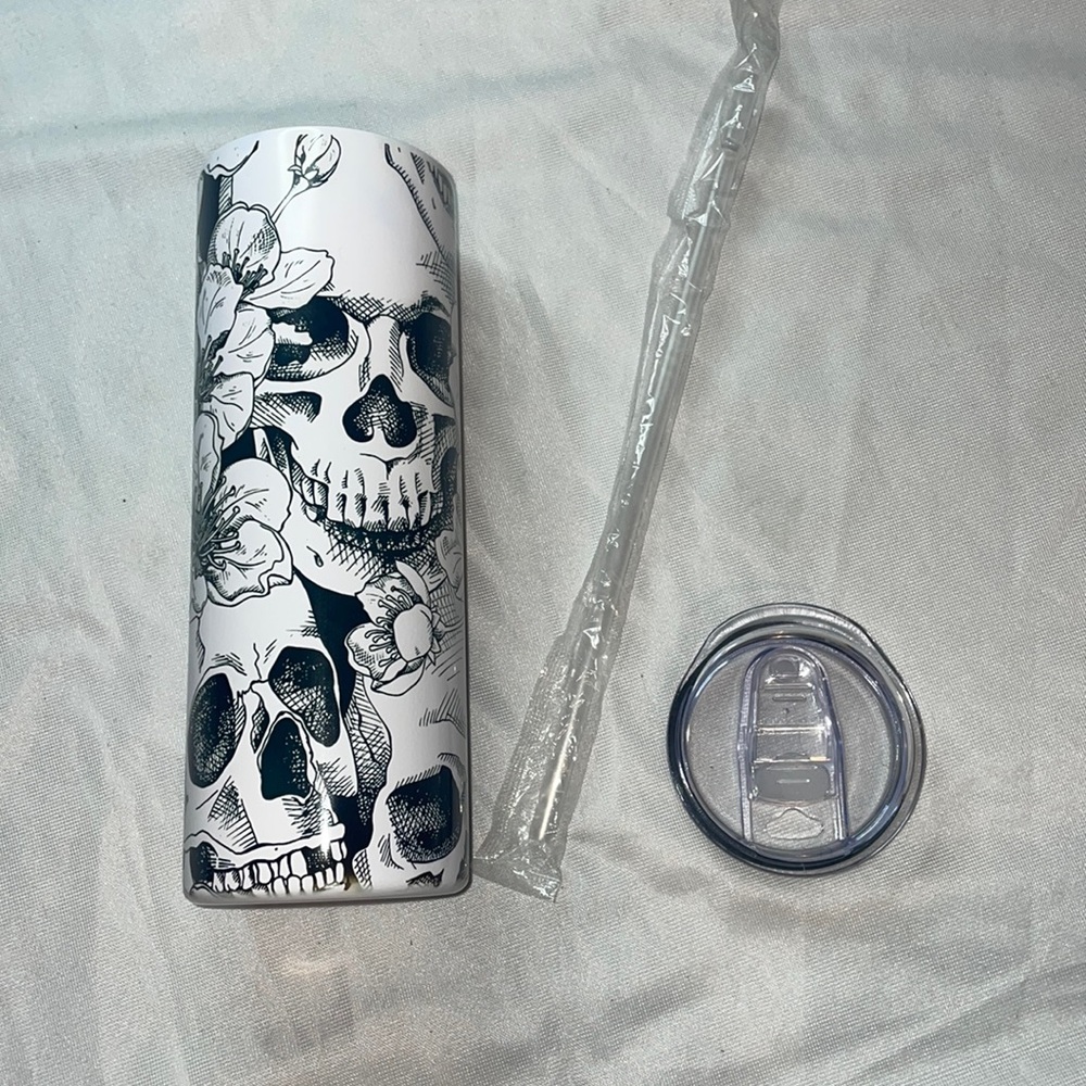 Skull Skeleton Halloween Floral Tumbler with straw and Lid